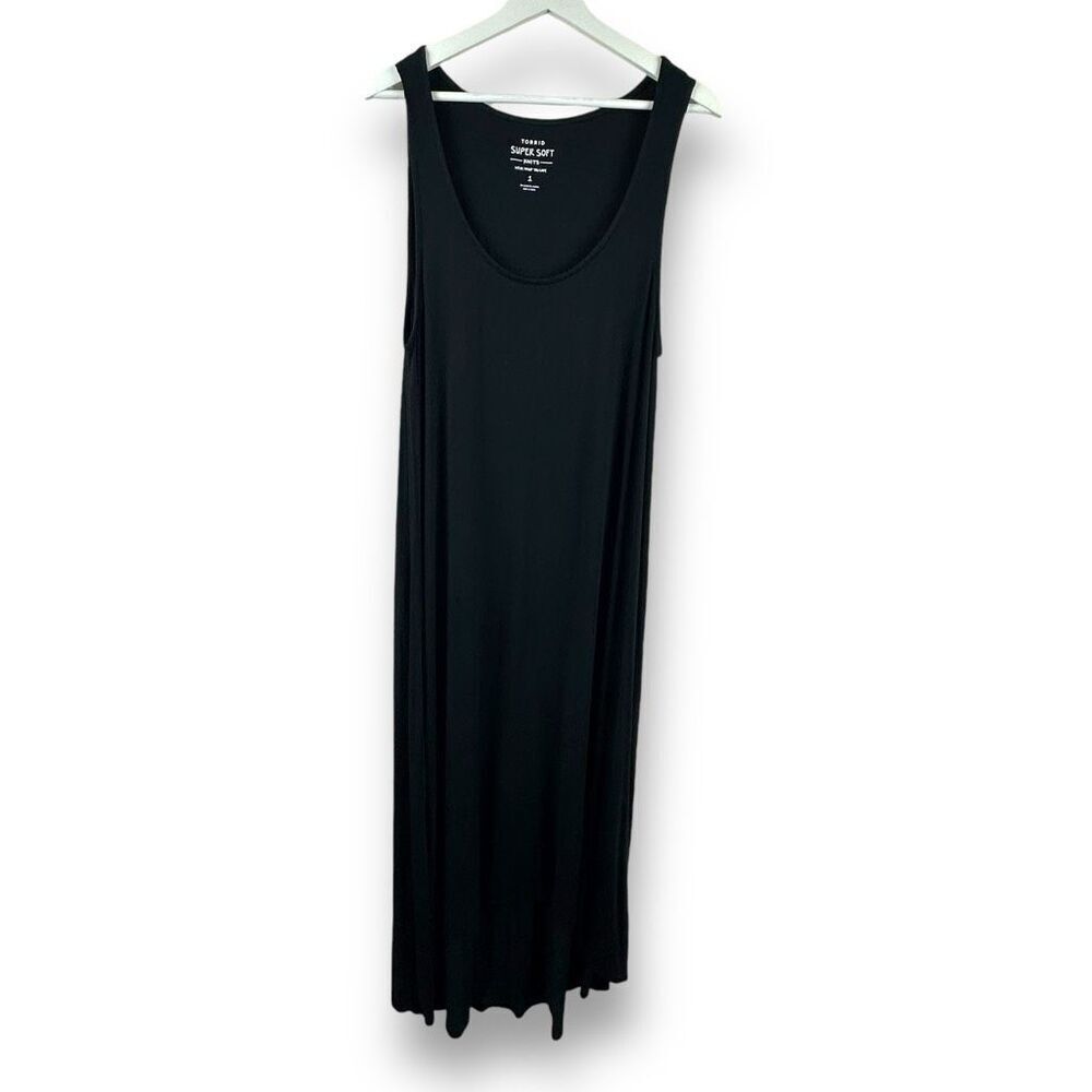 Torrid Women's 1X Supersoft Knits High Low Midi Dress Solid Black Casual Basic